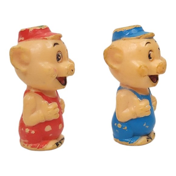 Vintage Walt Disney Three Little Pigs Pencil Toppers 2 FIGURES ONLY Blue Red - Picture 3 of 13